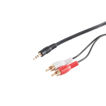 3,5 mm-es sztereó jack - 2 RCA csatlakozó, 1,5 m-es kábel, arany csatlakozóval